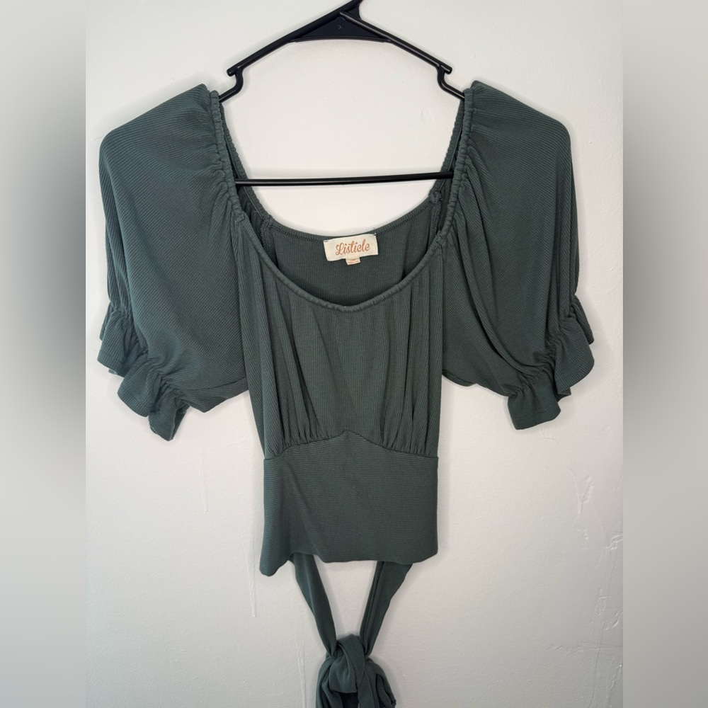 Listicle Green Ruched Tie Back Crop Top